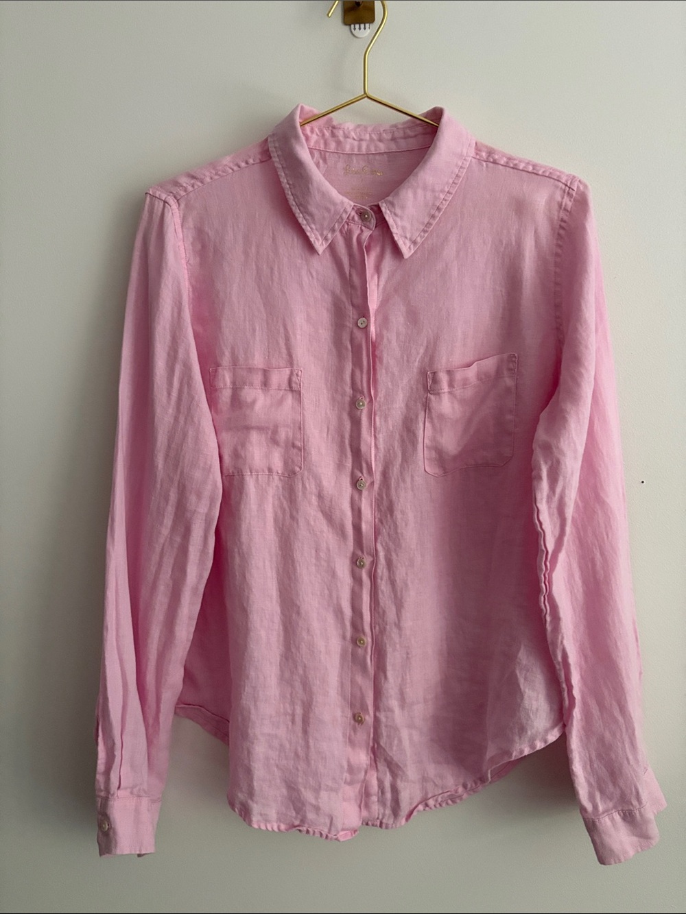 Lilly Pulitzer Sea View Linen Button Down Top In Pink Breathable Coastal Size L